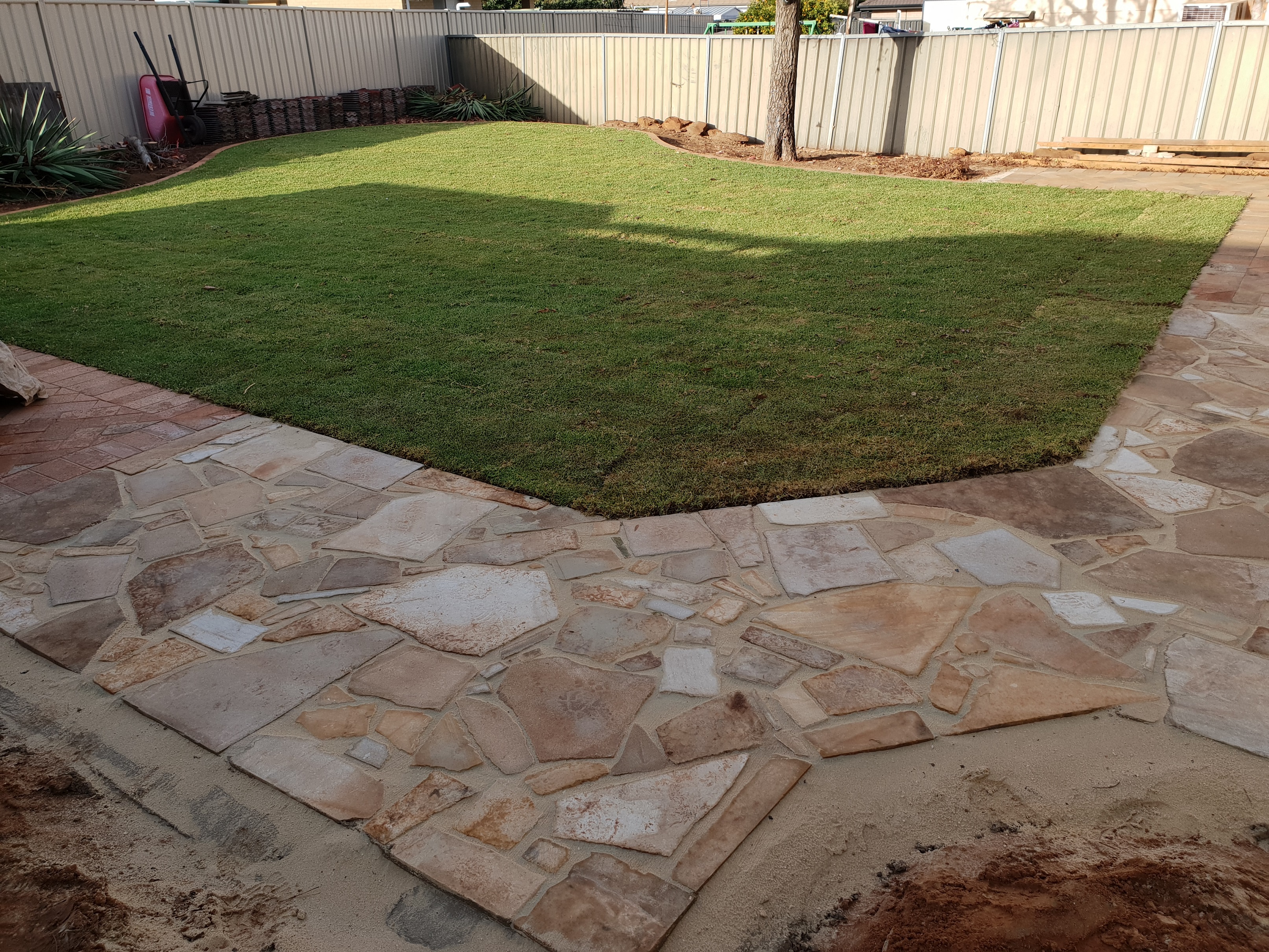 Crazy Paving, Turf Installation